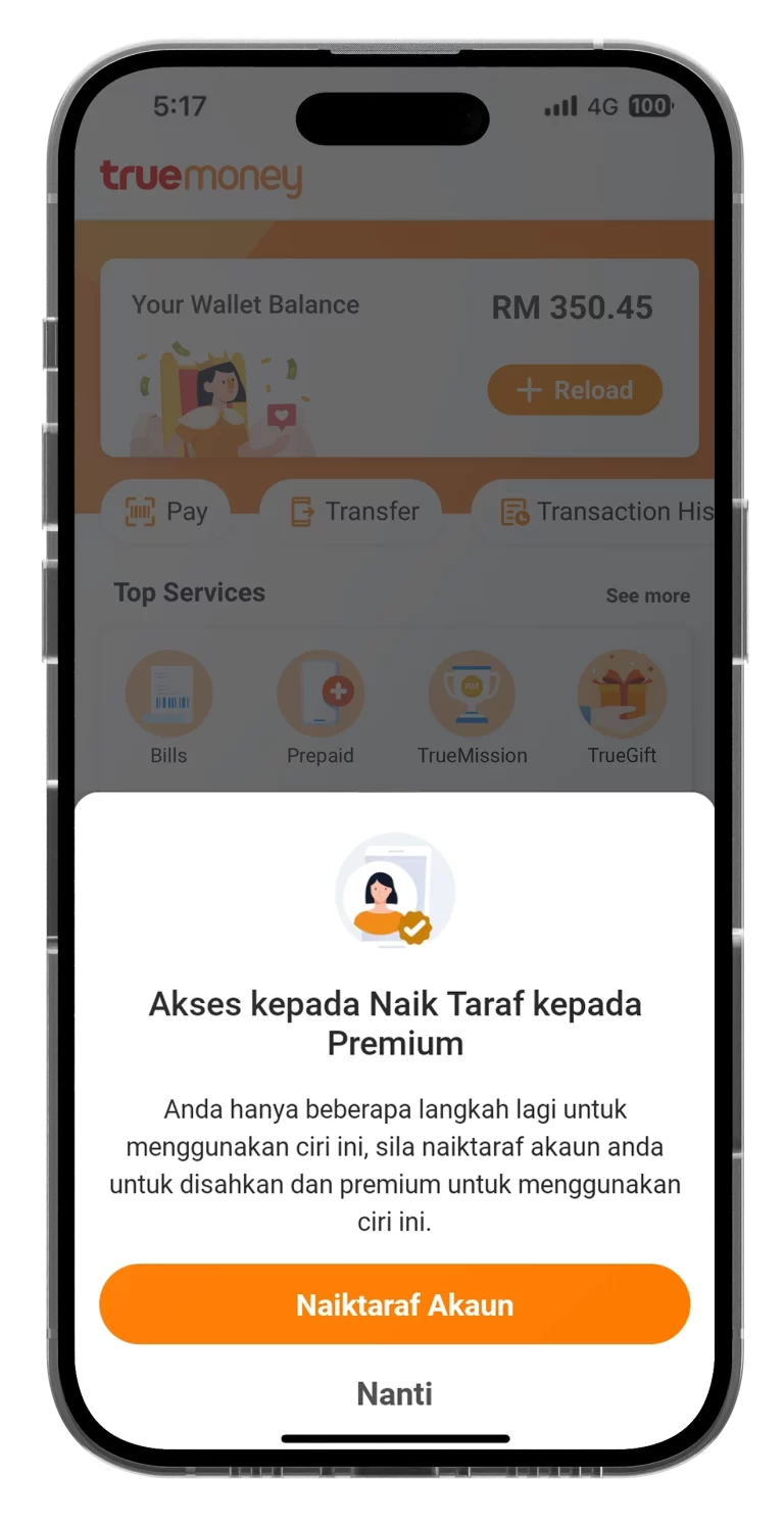 2. Teruskan untuk menaik taraf akaun