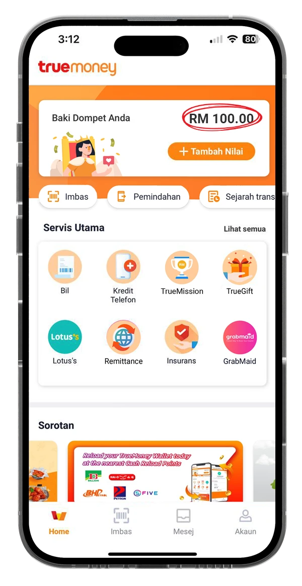 4. Baki wallet akan dikemas kini selepas tambah nilai berjaya