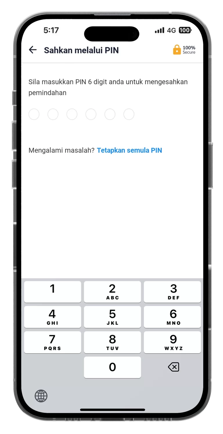 7. Masukkan 6-digit PIN anda untuk sahkan pengiriman