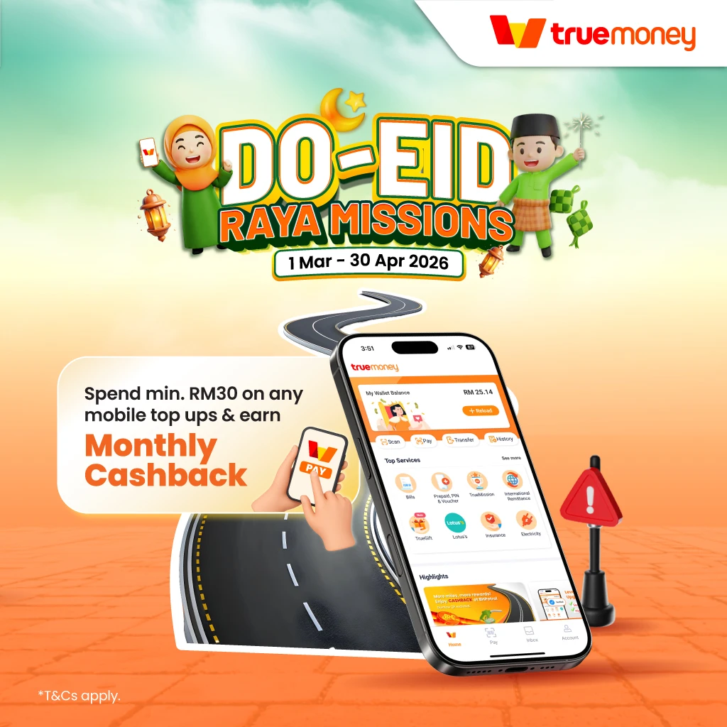 #2 Min. RM30 spend on any mobile top ups
*Any mobile prepaid or PIN top ups, except for game credit top ups 
*Redeem up to 3 times a month!