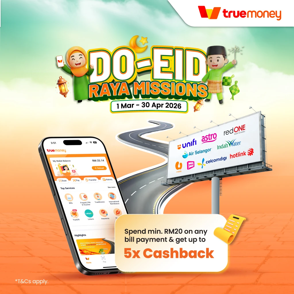 #4 Min. RM20 spend on any bill payment
*Inclusive of bill payments such as Astro, Unifi internet, utility bill, and mobile postpaid.
*Redeem up to 5 times a month!
