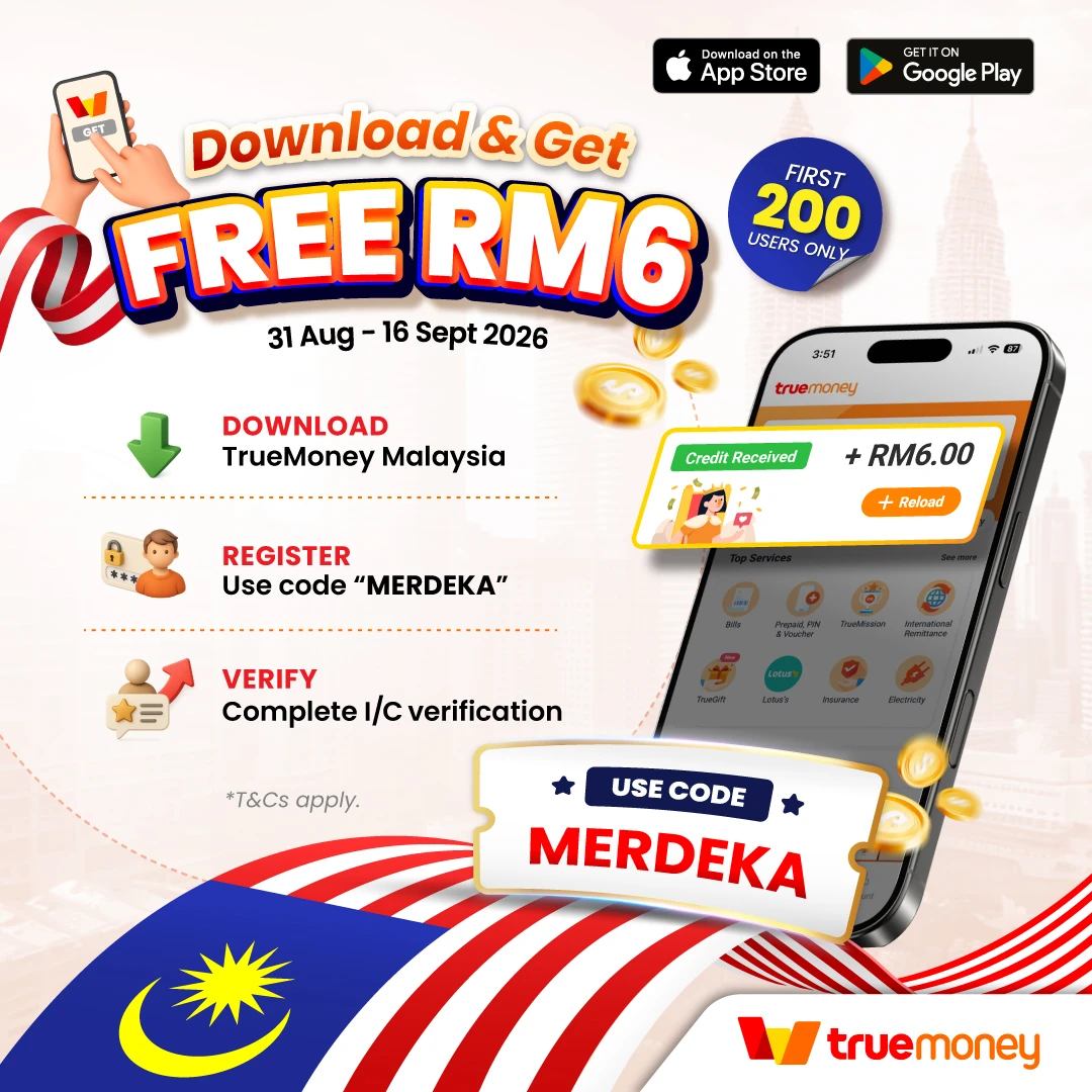 Free RM6 TrueMoney Credit for Merdeka New Users